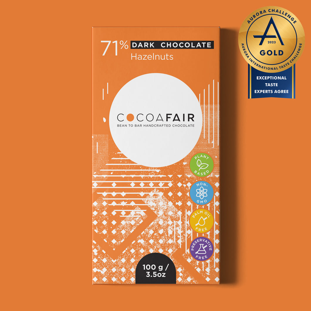 71% Dark Chocolate with Hazelnuts - 100g