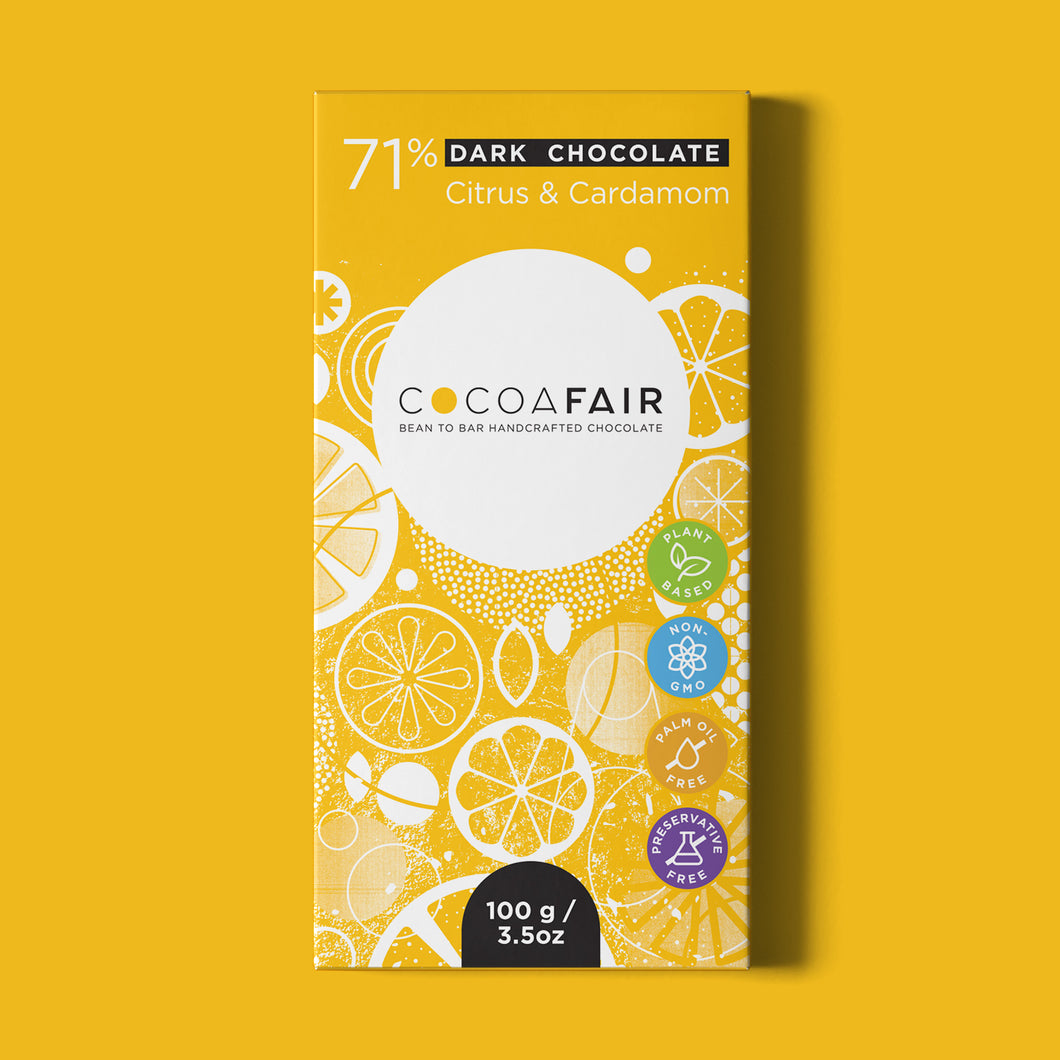 71% Dark Chocolate with Citrus and Cardamom - 100g