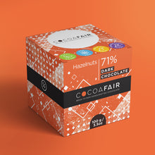 Load image into Gallery viewer, Hazelnuts in 71% Dark Chocolate - 100g
