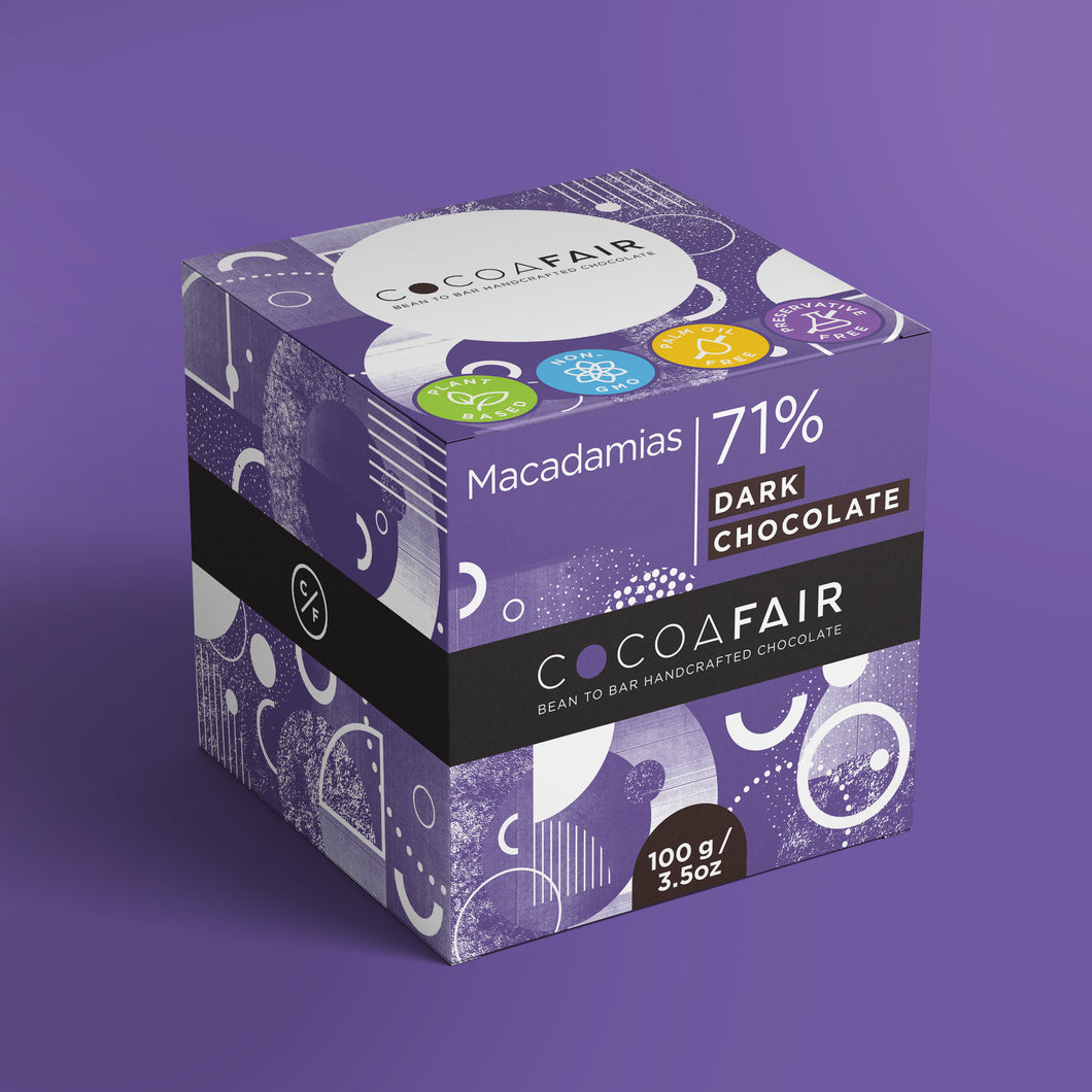 Macadamias in 71% Dark Chocolate - 100g